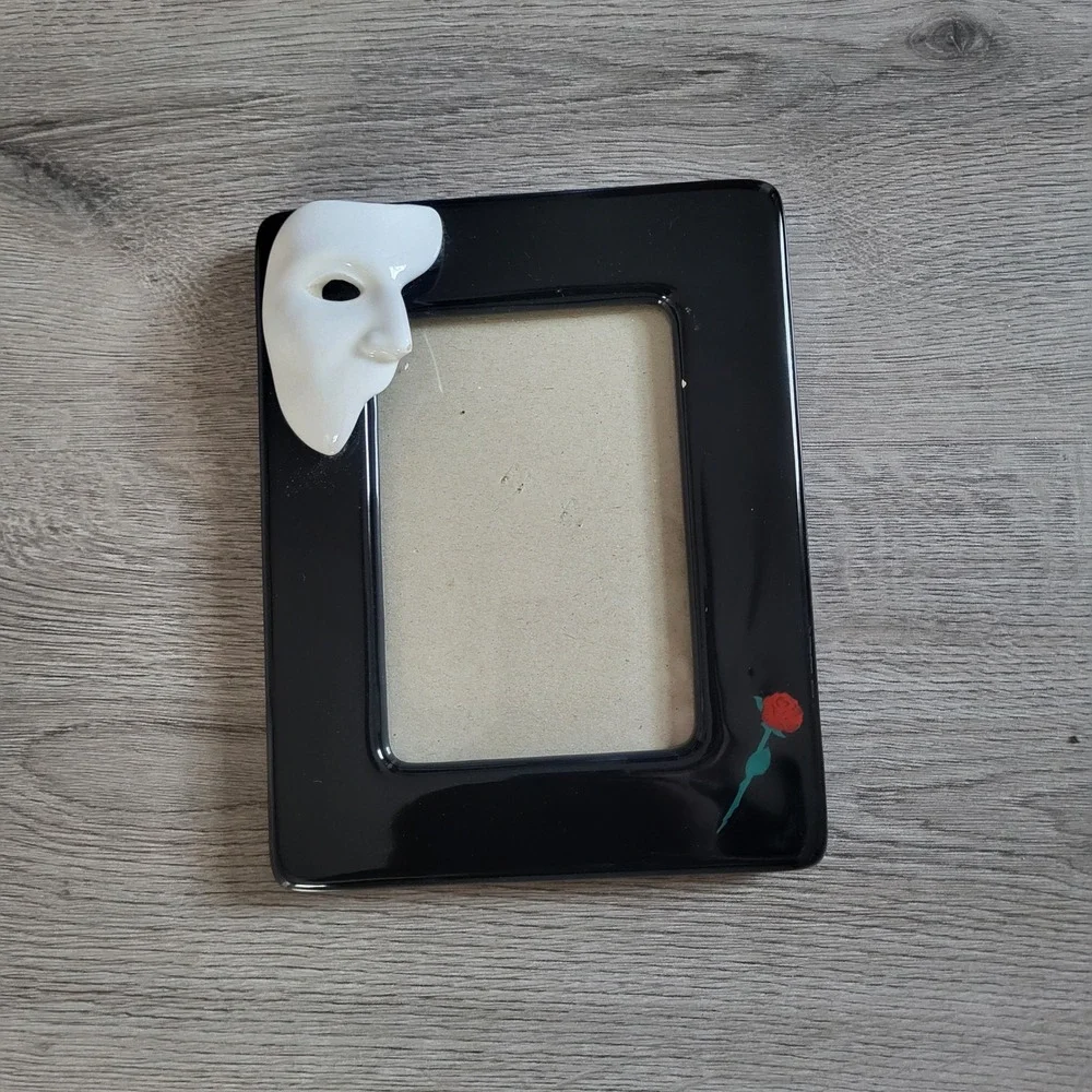 Vintage 1988 Clay Art Phantom of the Opera Ceramic Picture Frame Mask Rose Black